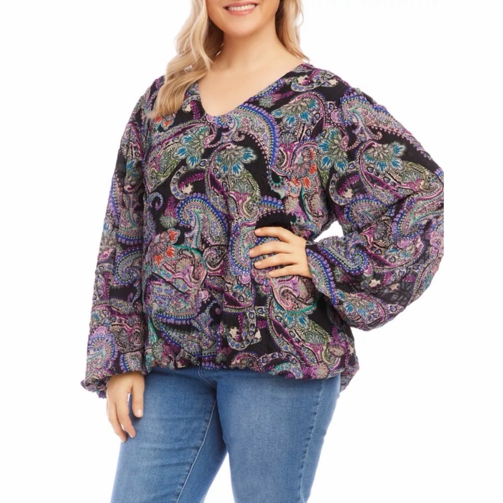 Karen Kane Plus Size 1X Long Sleeve Blouson Top‎ Paisley Print